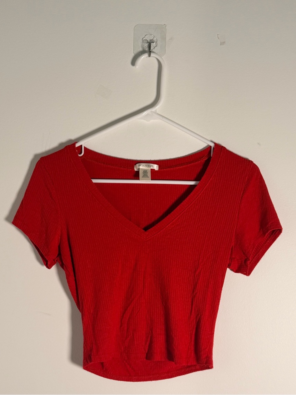 Bozzolo red sleeveless v-neck ribbed comfy short sleeve crop top